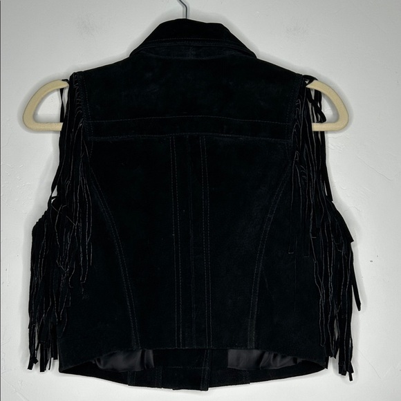 Bebe Black Suede Fringe Moto Western Vest Size Small Asymmetric Zip Bike Week - Picture 12 of 13